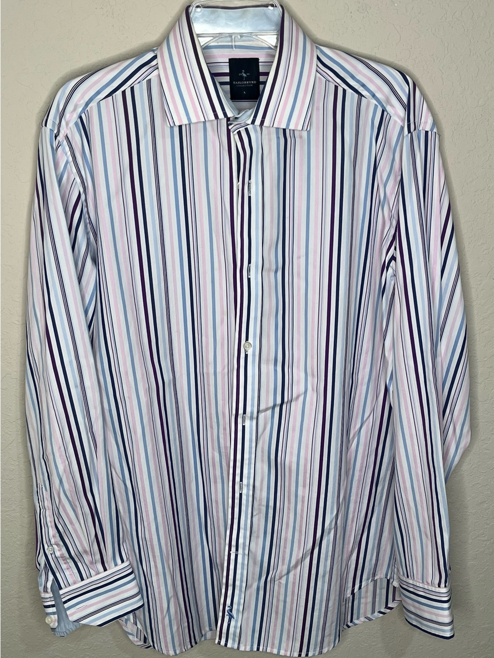 Tailorbyrd Men's Multi-Stripe Dress Shirt - White with Blue & Pink Stripes